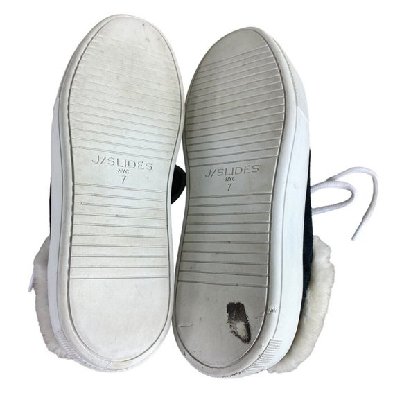 J /Slides Mellia Black Suede Platform Athletic Shoes Sz 7 Fur Platform Sneakers - Picture 10 of 10